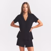 Animejisho Black Button Front Lounge Set Velnora Short Sleeve Collared Top Shorts