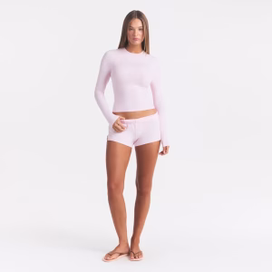 Animejisho Blush Pink Zephyra Long Sleeve Crew Neck Fitted Crop Top Minimal Style