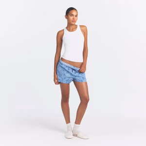 Animejisho Sky Blue Zenvira Bandana Print Lounge Shorts White Ribbed Tank Top