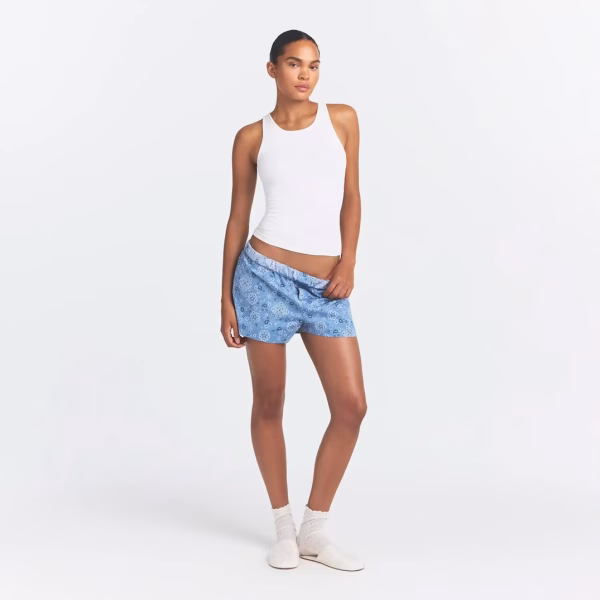 Animejisho Sky Blue Zenvira Bandana Print Lounge Shorts White Tank Top