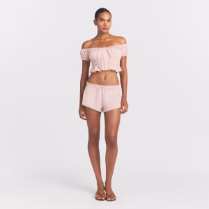 Blush Pink Animejisho Calyvera Lace Trim Lounge Shorts Elastic Waist Sleepwear