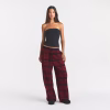 Burgundy Black Plaid Animejisho Zorvique Drawstring Wide Leg Lounge Pants Relaxed Fit