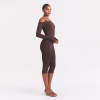 Chocolate Brown Animejisho Zyvella Off Shoulder Long Sleeve Fitted Top Sleek Style