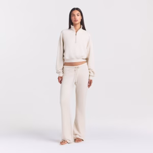 Ivory Animejisho Zelmavia Ribbed Drawstring Wide Leg Lounge Pants Relaxed Fit